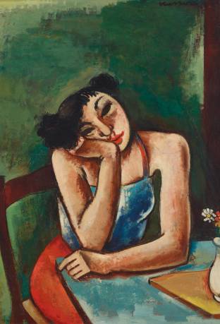 Tableau de Joseph Kutter représentant une femme accoudée à une table