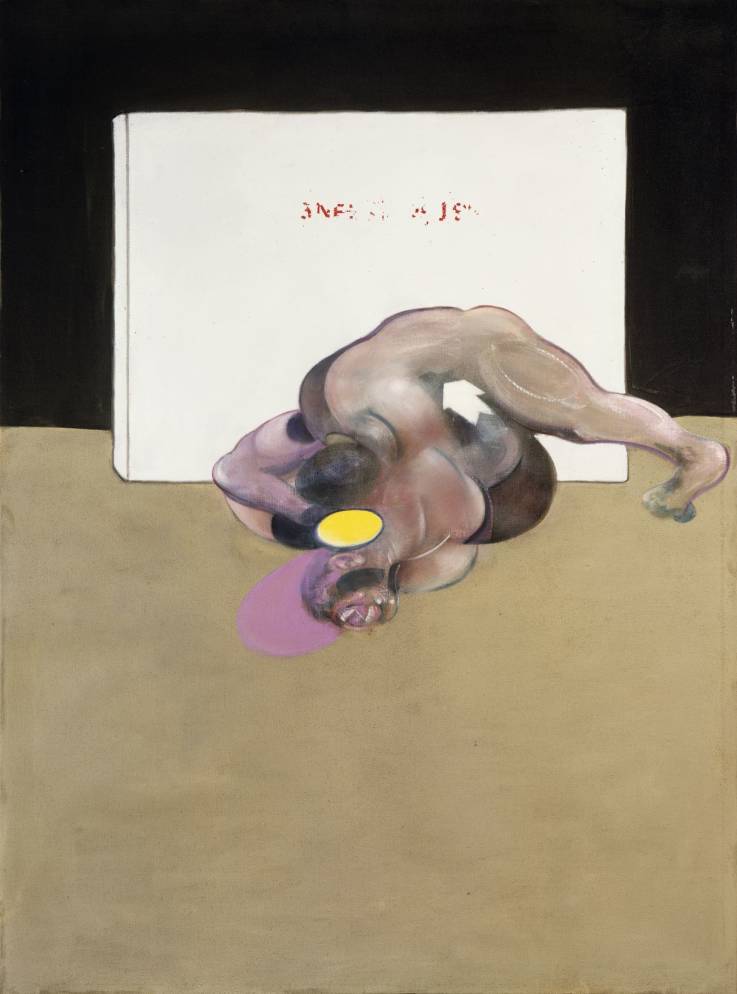 Francis Bacon, The Wrestlers after Muybridge, 1980, oil, aerosol paint and dry transfer lettering on canvas, Frederick R. Weisman Art Foundation, Los Angeles. © The Estate of Francis Bacon. All rights reserved, DACS/Artimage. Photo: Prudence Cuming Associates Ltd