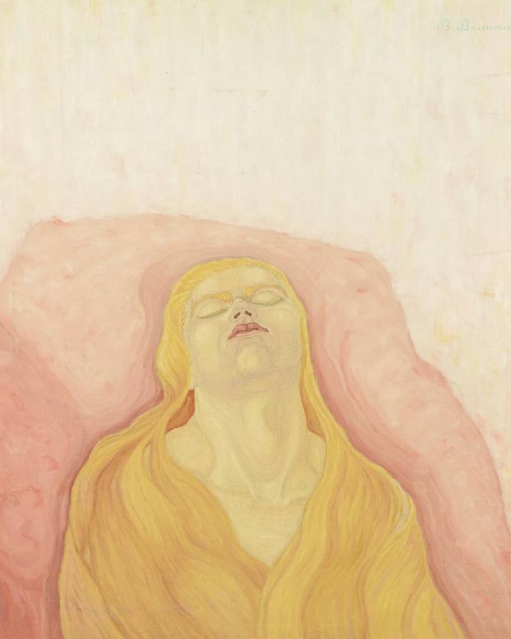 Berthe Brincour (1879-1947), Femme blonde couchée sur un coussin, 1900-1949, Huile sur toile, Collection MNAHA